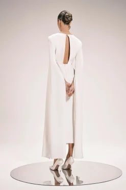 Robe Midi Ajustée En Viscose Stretch Compacte Avec Cape Et Empiècements En Mesh