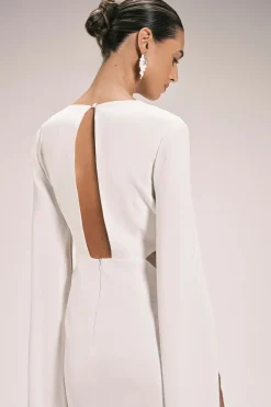 Robe Midi Ajustée En Viscose Stretch Compacte Avec Cape Et Empiècements En Mesh