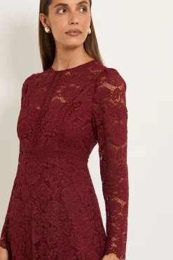 Robe Midi Ajustée et Évasée en Dentelle