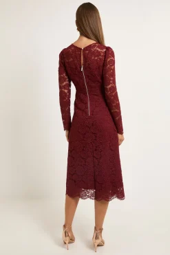 Robe Midi Ajustée et Évasée en Dentelle