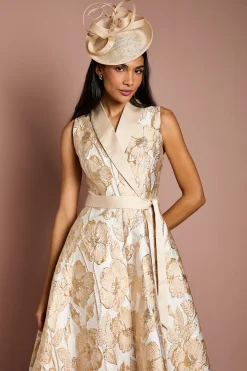Coast Robe Midi Ajustée et Évasée Sans Manches Style Smoking Jacquard<Femme Robes Mi-Longues|Robes