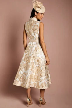 Coast Robe Midi Ajustée et Évasée Sans Manches Style Smoking Jacquard<Femme Robes Mi-Longues|Robes