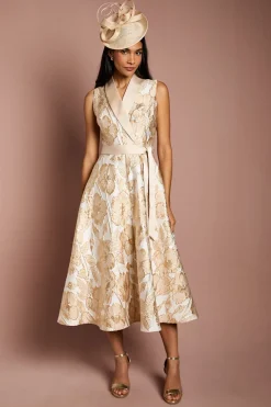 Coast Robe Midi Ajustée et Évasée Sans Manches Style Smoking Jacquard<Femme Robes Mi-Longues|Robes