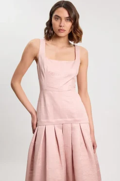 KarenMillen Robe Midi Ajustée À Jupe Ample En Sergé Texturé<Femme Robes|Robes Mi-Longues