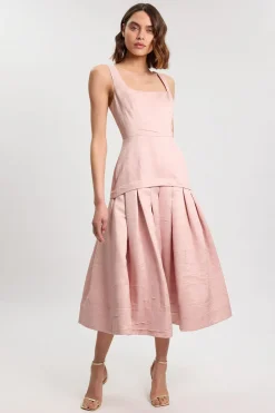 KarenMillen Robe Midi Ajustée À Jupe Ample En Sergé Texturé<Femme Robes|Robes Mi-Longues