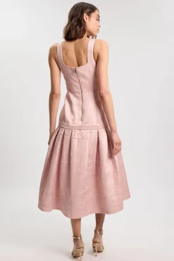 KarenMillen Robe Midi Ajustée À Jupe Ample En Sergé Texturé<Femme Robes|Robes Mi-Longues