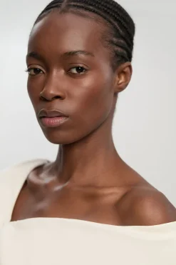Robe Midi Ajustée À Jupe Ample Et Encolure Asymétrique En Viscose Lin Premium Petite