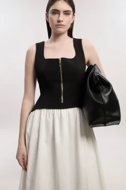 KarenMillen Robe Midi Ajustée À Jupe Évasée En Mélange Coton Stretch Compact Petite Taille<Femme Tailleurs|Robes Mi-Longues