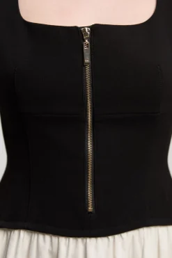Robe Midi Ajustée À Jupe Évasée En Mélange De Coton Stretch Compact