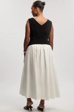 Robe Midi Ajustée À Jupe Évasée En Mélange Coton Stretch Compact Grande Taille