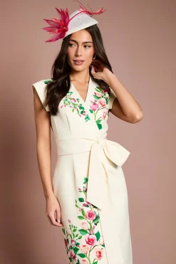 Robe Midi Ajustée Lisa Beige À Taille Nouée Portefeuille