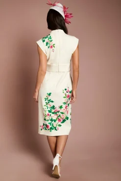Robe Midi Ajustée Lisa Beige À Taille Nouée Portefeuille