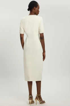 KarenMillen Robe Midi Ajustée À Manches Courtes En Satin Façon Smoking Petite<Femme Tailleurs|Robes Mi-Longues