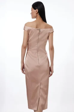 Robe Midi Ajustée Épaules Dénudées à Panneaux en Satin Italien