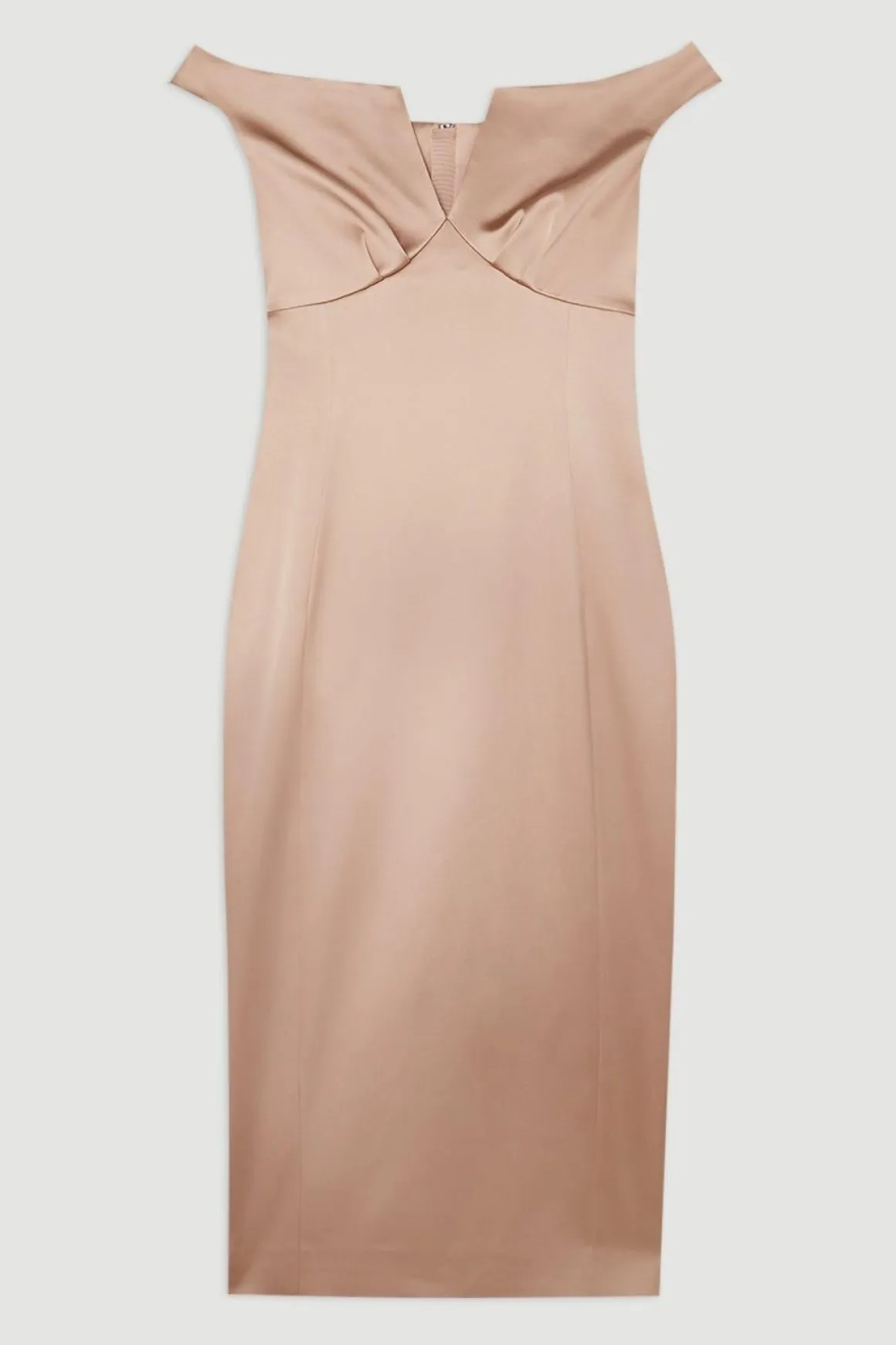 Robe Midi Ajustée Épaules Dénudées à Panneaux en Satin Italien
