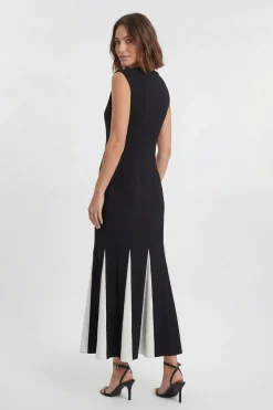 Robe Midi Ajustée Petite Avec Détail De Godets Contrastés Et Coupe Douce