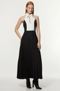 KarenMillen Robe Midi Ajustée Petite À Jupe Ample Et Détails Contrastés<Femme Robes|Robes Mi-Longues
