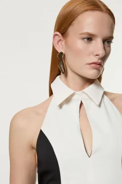 KarenMillen Robe Midi Ajustée Petite À Jupe Ample Et Détails Contrastés<Femme Robes|Robes Mi-Longues