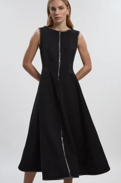 Robe Midi Ajustée Sans Manches à Jupe Évasée en Mélange synthétique Stretch Compact