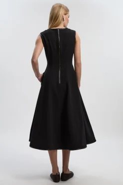 Robe Midi Ajustée Sans Manches à Jupe Évasée en Mélange synthétique Stretch Compact