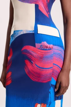 Robe Midi Ajustée Sans Manches À Encolure Drapée Polie Petite
