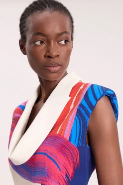 Robe Midi Ajustée Sans Manches À Encolure Drapée Polie Petite