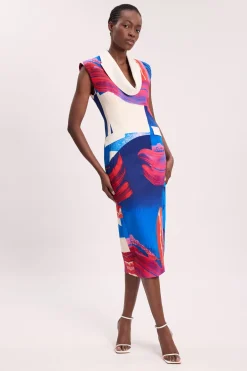 Robe Midi Ajustée Sans Manches À Col Bénitier Et Finition Soignée