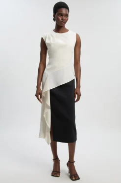 KarenMillen Robe Midi Ajustée Souple à Encolure Asymétrique avec Détail Drapé à la Taille<Femme Tailleurs|Robes Mi-Longues