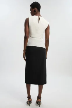 KarenMillen Robe Midi Ajustée Souple à Encolure Asymétrique avec Détail Drapé à la Taille<Femme Tailleurs|Robes Mi-Longues