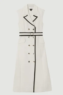 KarenMillen Robe midi ajustée stretch compacte à double boutonnage, ceinturée et à basque<Femme Tailleurs|Toutes Les Robes