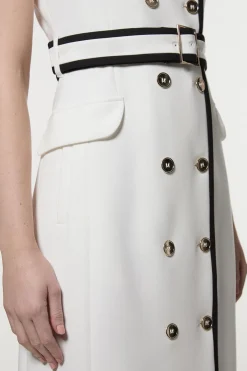 KarenMillen Robe midi ajustée stretch compacte à double boutonnage, ceinturée et à basque<Femme Tailleurs|Toutes Les Robes