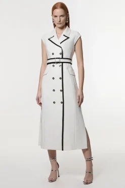 KarenMillen Robe midi ajustée stretch compacte à double boutonnage, ceinturée et à basque<Femme Tailleurs|Toutes Les Robes