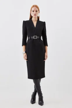 Robe Midi Ajustée Stretch Forever Ceinturée