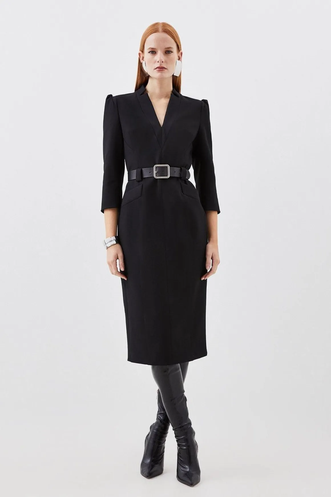 Robe Midi Ajustée Stretch Forever Ceinturée