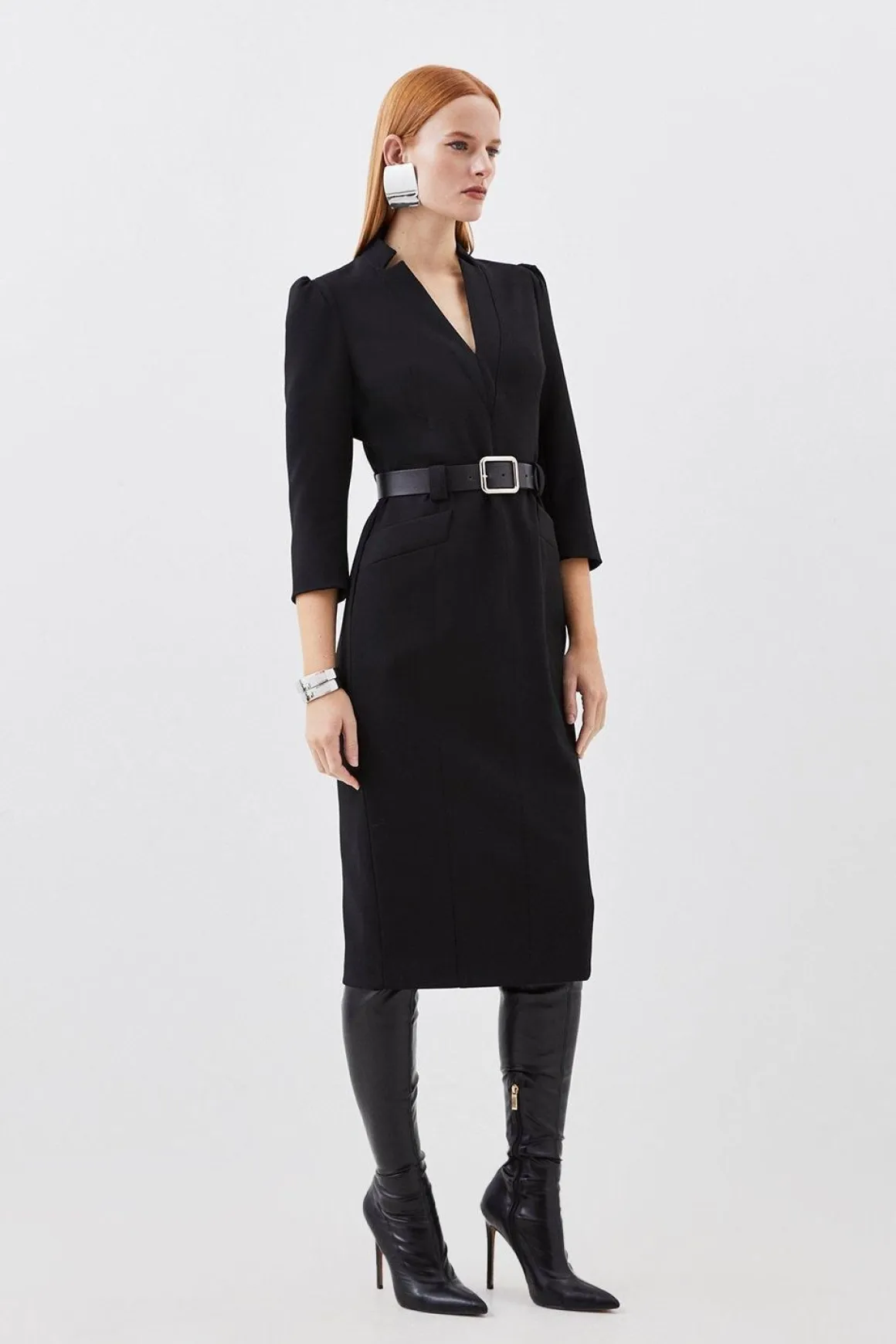Robe Midi Ajustée Stretch Forever Ceinturée