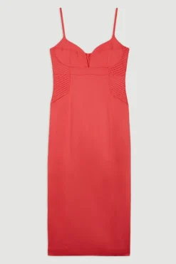 Robe midi ajustée à taille haute en lin premium avec détails de pinces style crayon