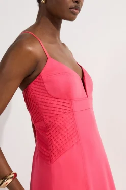 Robe midi ajustée à taille haute en lin premium avec détails de pinces style crayon