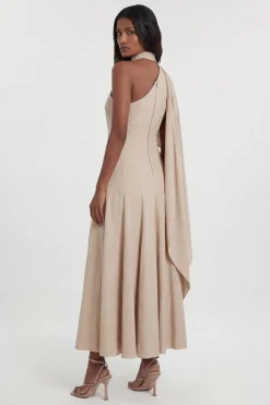 Robe Midi Ample À Col Montant Asymétrique Une Épaule En Lin Tailleur Premium Petite