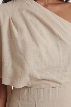 Robe Midi Ample À Col Montant Asymétrique Une Épaule En Lin Tailleur Premium Petite