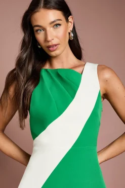 Robe Midi Asymétrique à Blocs de Couleurs