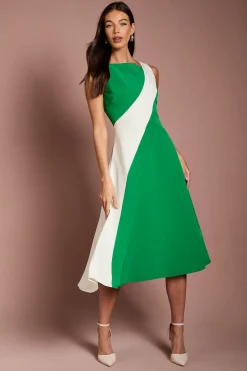 Robe Midi Asymétrique à Blocs de Couleurs