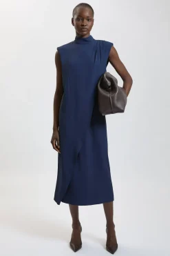 KarenMillen Robe Midi Asymétrique À Col Montant Avec Détail Noué<Femme Robes|Robes Mi-Longues