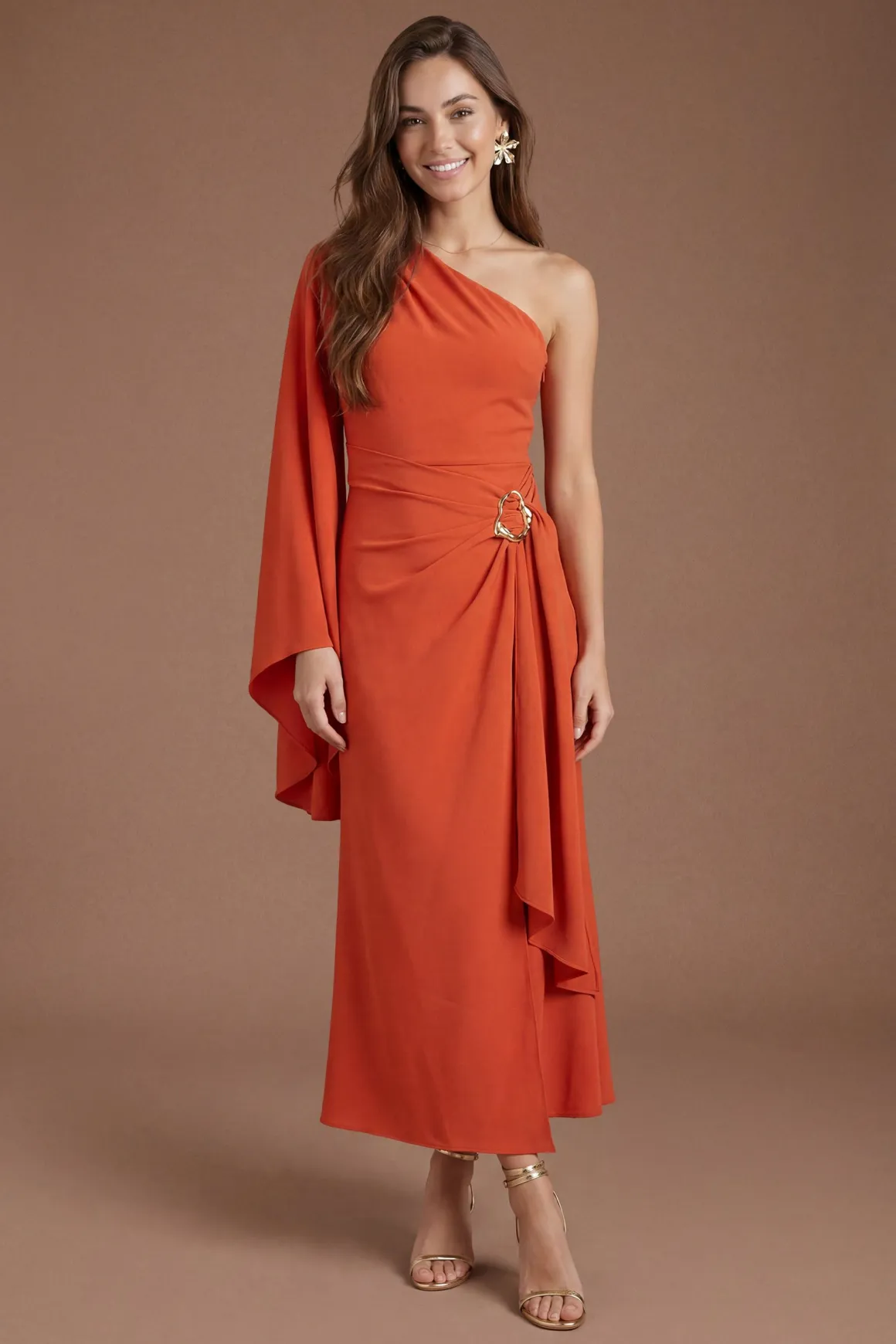 Robe Midi Asymétrique À Détail Métallique