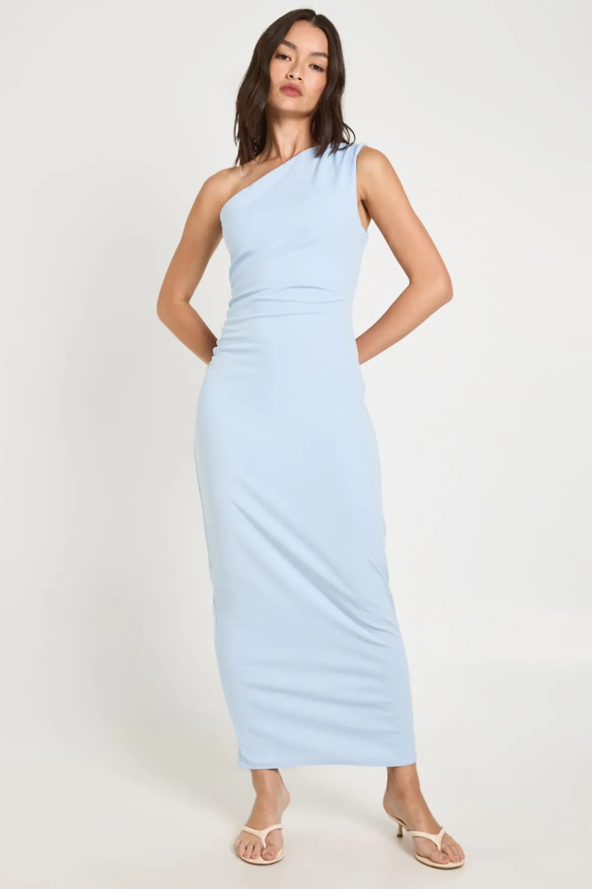 Robe Midi Asymétrique En Crêpe Jersey Avec Fronces
