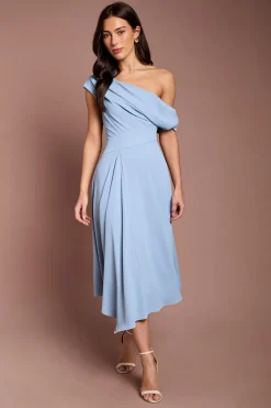Robe Midi Asymétrique En Crêpe Léger À Épaules Dénudées