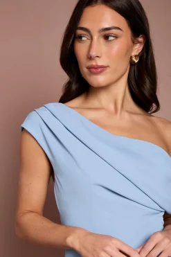 Robe Midi Asymétrique En Crêpe Léger À Épaules Dénudées