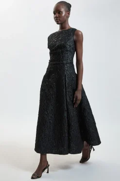 KarenMillen Robe Midi Asymétrique En Jacquard Petite Taille<Femme Robes|Robes Mi-Longues