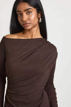 Robe Midi Asymétrique en Maille avec Drapé et Ourlet Asymétrique