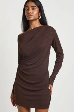 Robe Midi Asymétrique en Maille avec Drapé et Ourlet Asymétrique