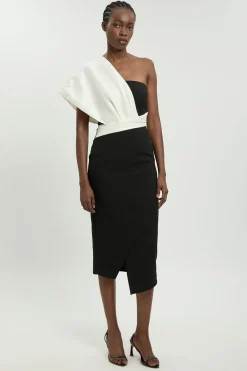 KarenMillen Robe Midi Asymétrique En Mélange De Taffetas<Femme Robes|Robes Mi-Longues